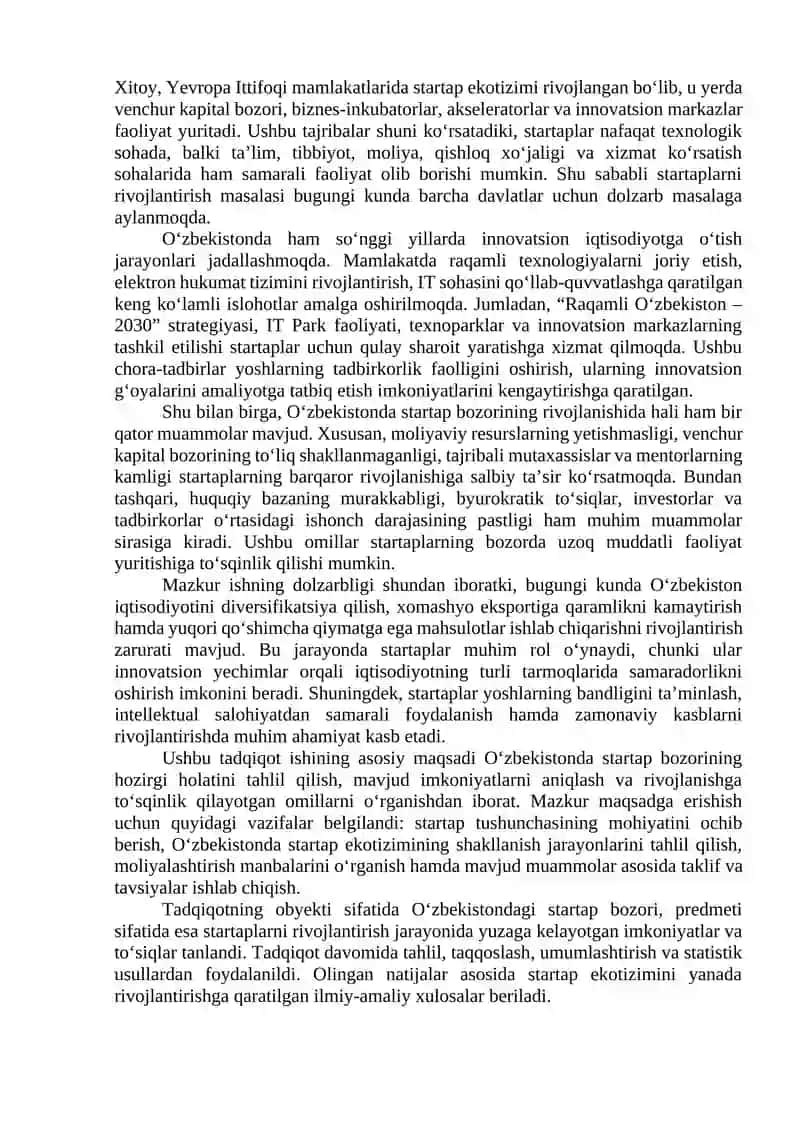Oʻzbekistonda startap bozori imkoniyatlar va toʻsiqlar 3