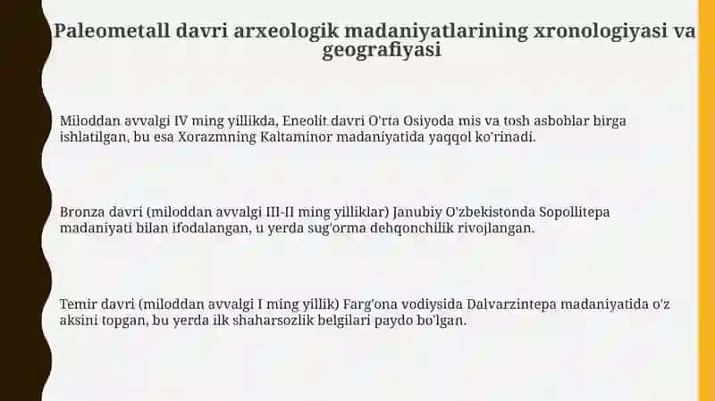 Paleometall davri arxeologik madaniyatlar 3