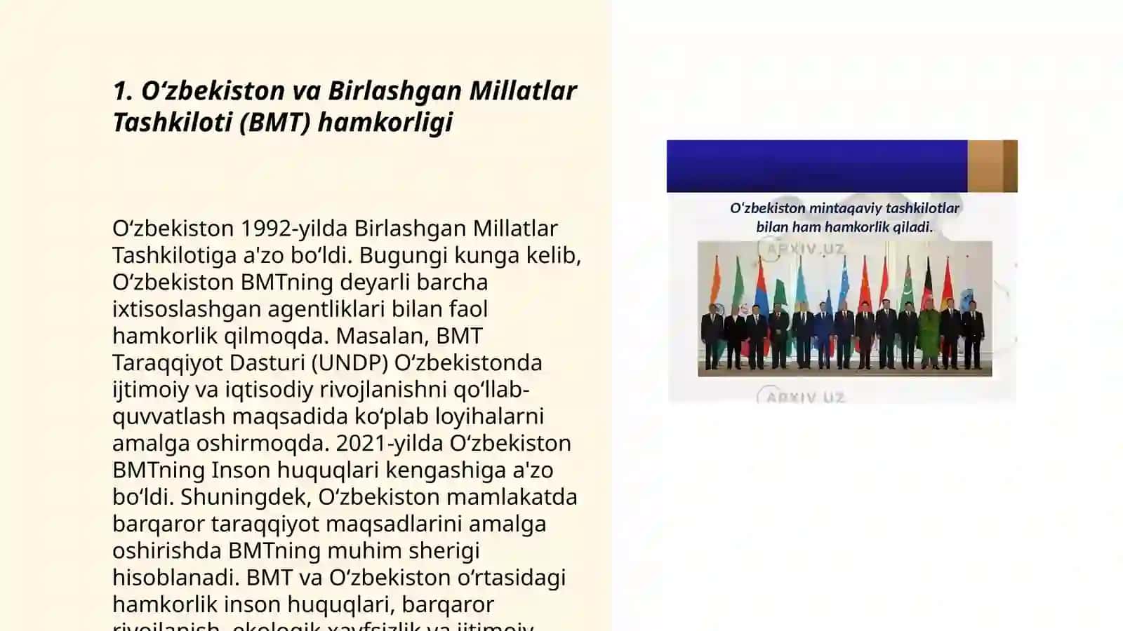 O‘zbekiston va Birlashgan Millatlar Tashkiloti (BMT) hamkorligi 3