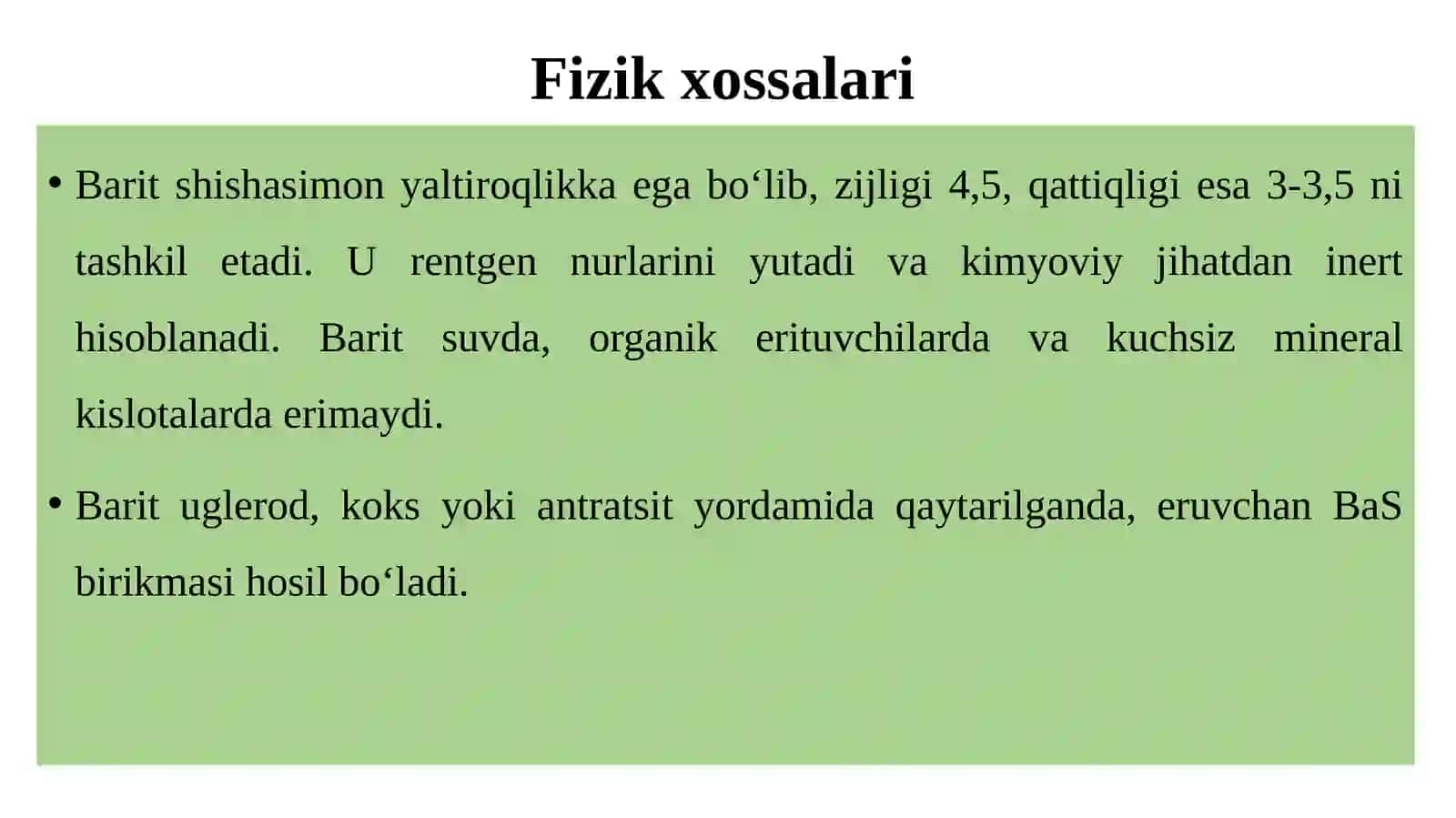 Baritning xususiyatlari va qo‘llanilishi 3