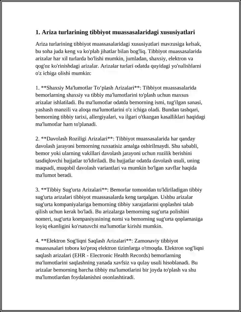 TIBBIYOT SOHASIDAGI MA'MURIY HUJJATLAR( ARIZA, TUSHUNTIRISH XATI, TILXAT) BILAN ISHLASH 3