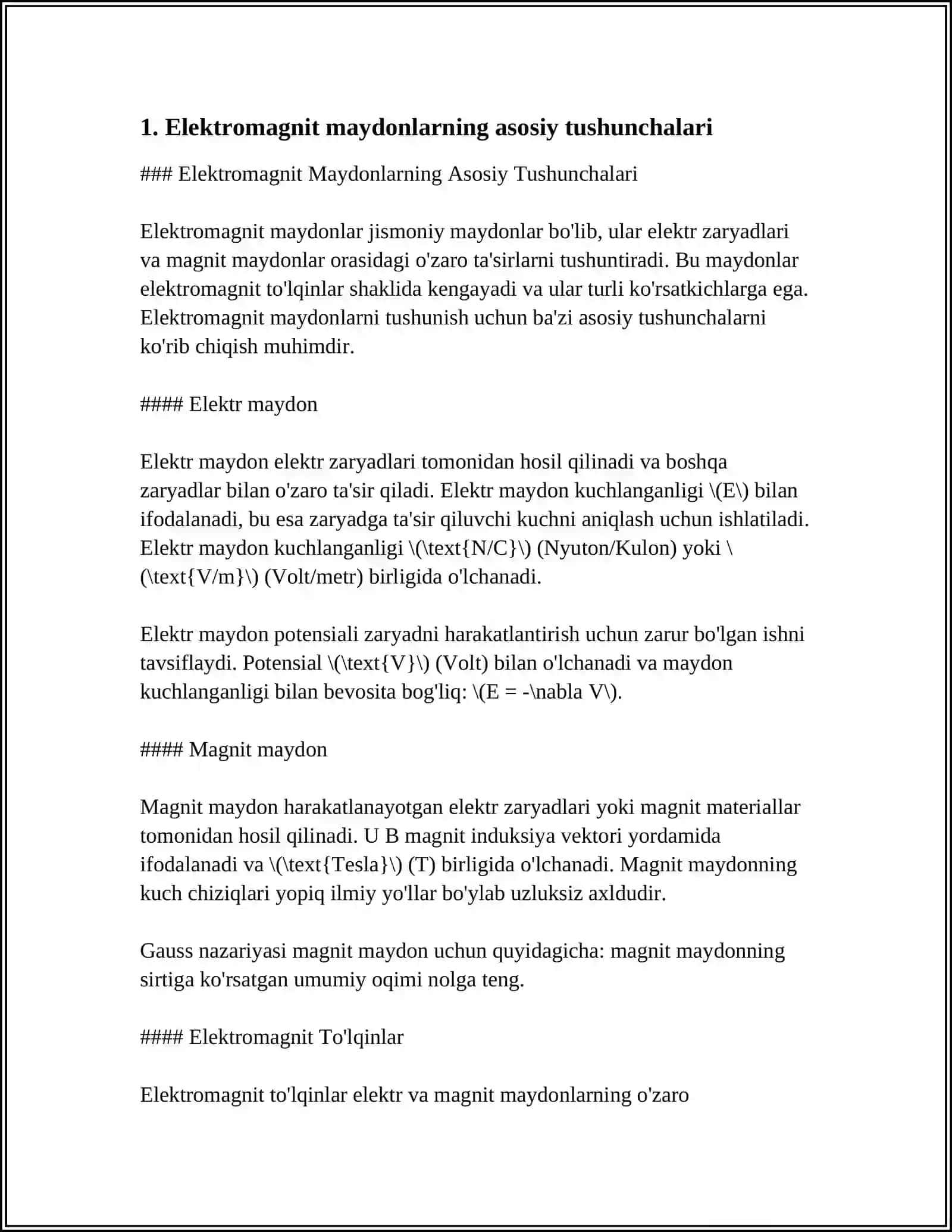 KARRALI INTEGRALLARNING ELEKTRIK VA MAGNIT MAYDONLARIDAGI TATBIQLARI 3