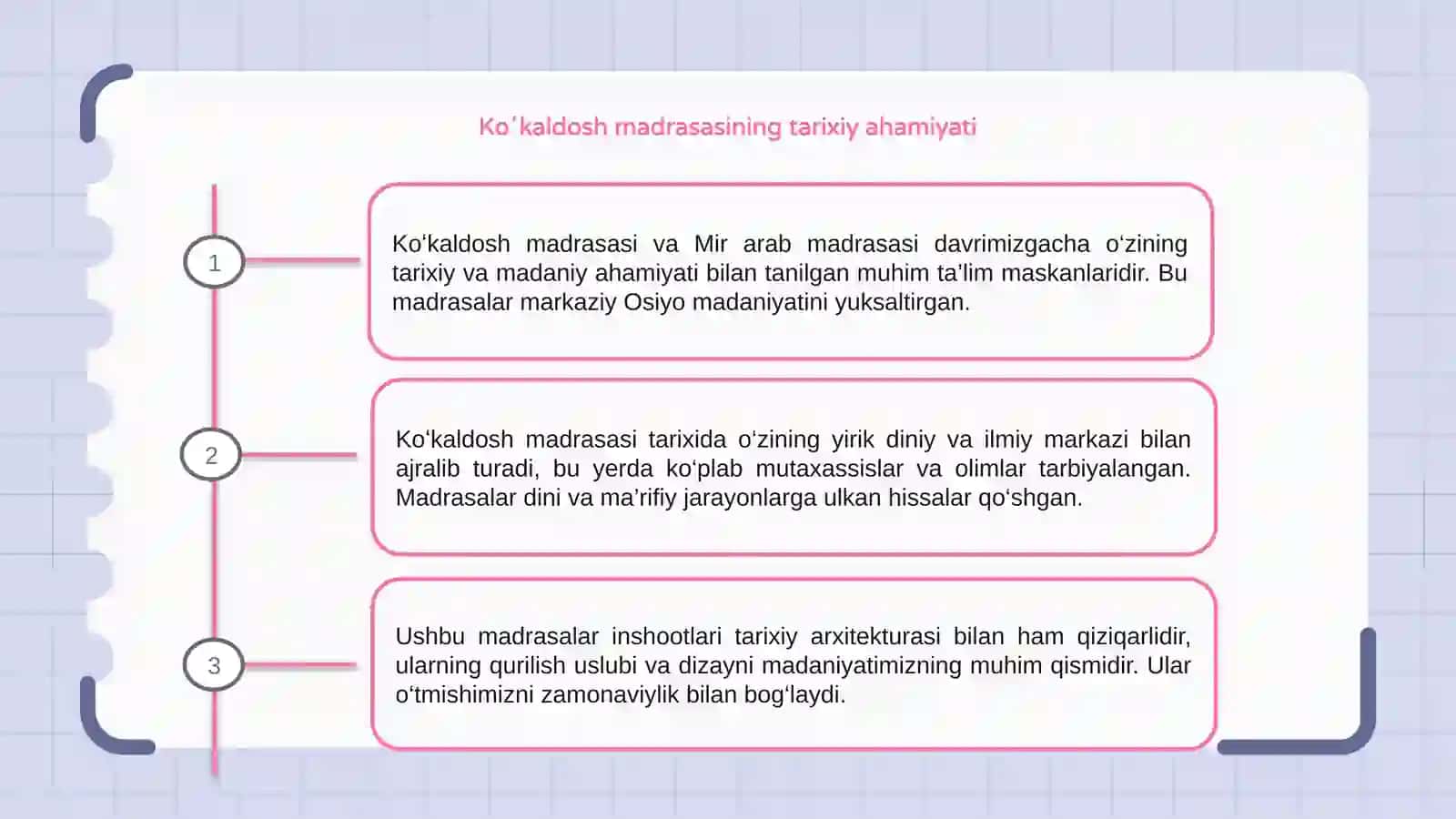 Koʻkaldosh madrasasi va Mir arab madrasasini qurilishi 3