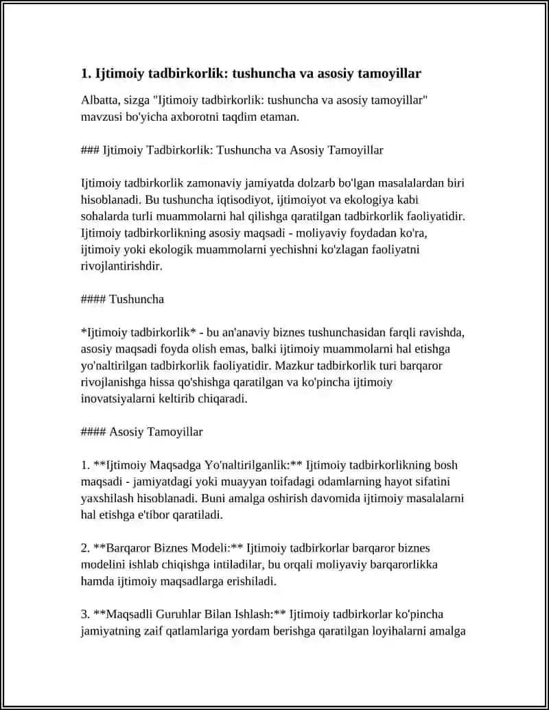 Ijtimoiy Tadbirkorlik: Tushuncha va Asosiy Tamoyillar 3