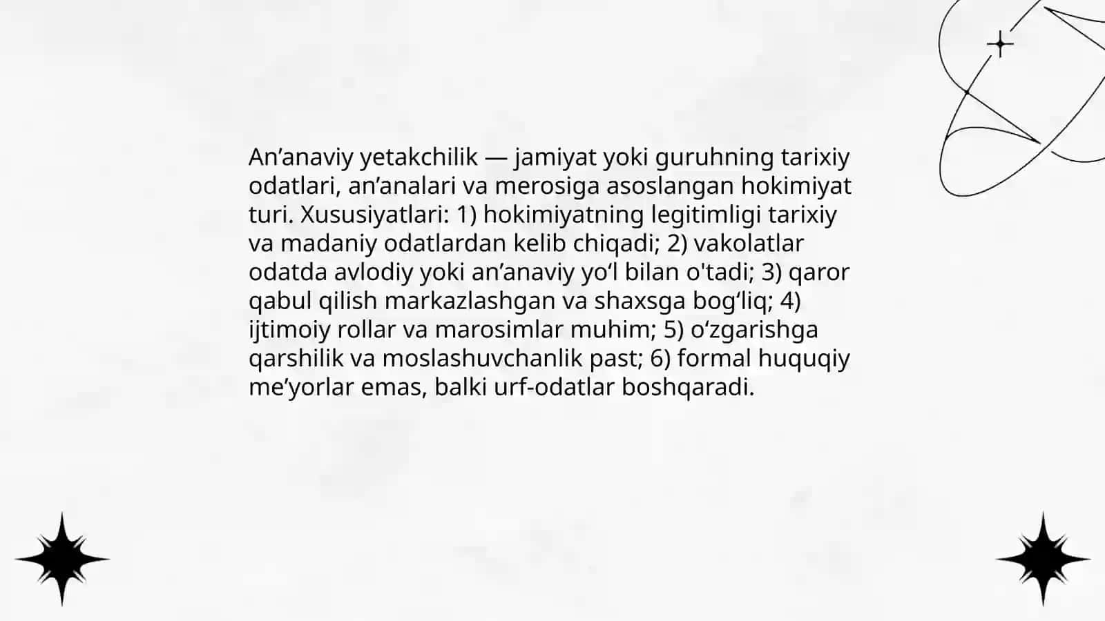 Yetakchilik turlari (an’anaviy, xarizmatik, huquqiy-ratsional) 3