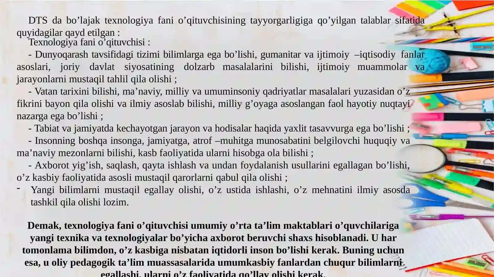 TEXNOLOGIYA TA’LIMI VA UNI O‘QITISH METODIKASI FANI 3