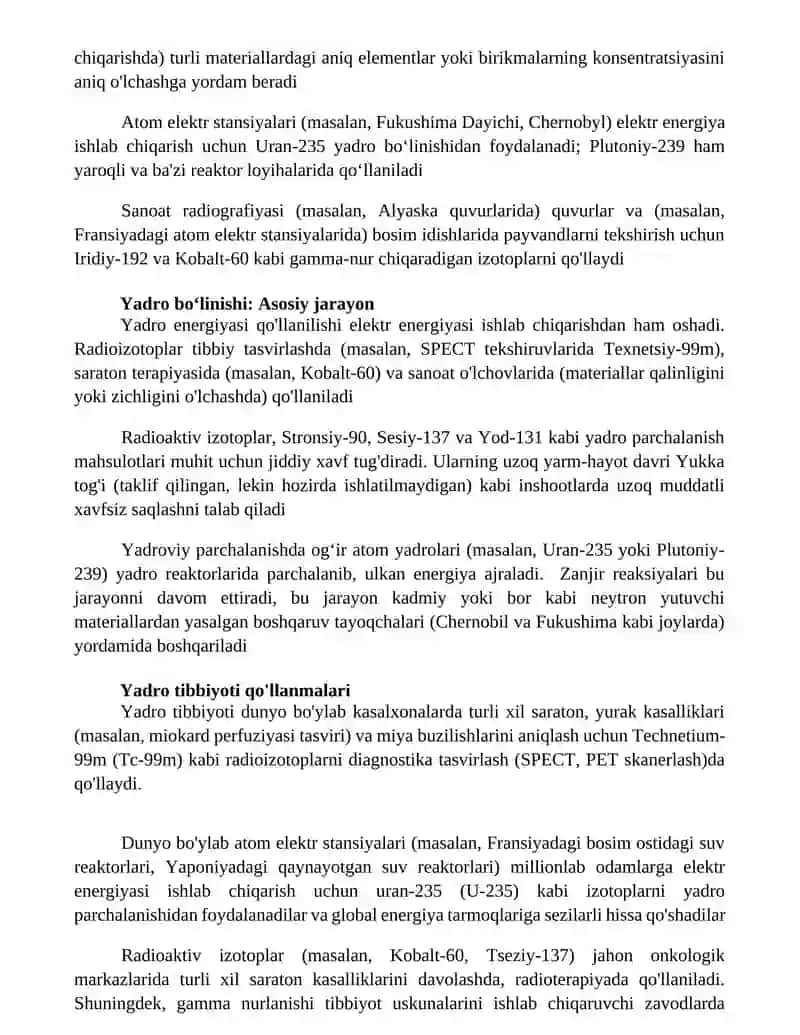 Yadro energetikasi radiaktiv izotoplardan foydalanish 3