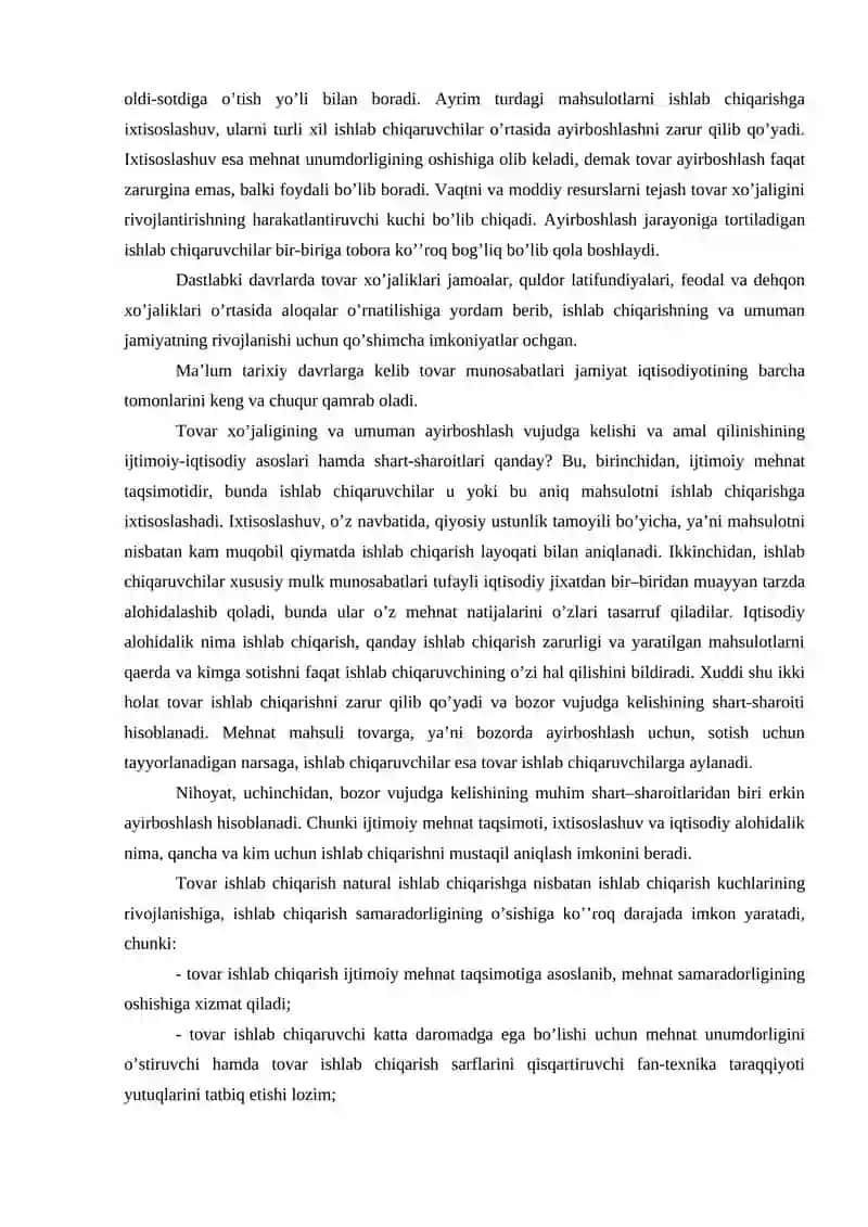 Natural ishlab chiqarishdan tovar ishlab chiqarishga o’tish va uning rivojlanishi 3