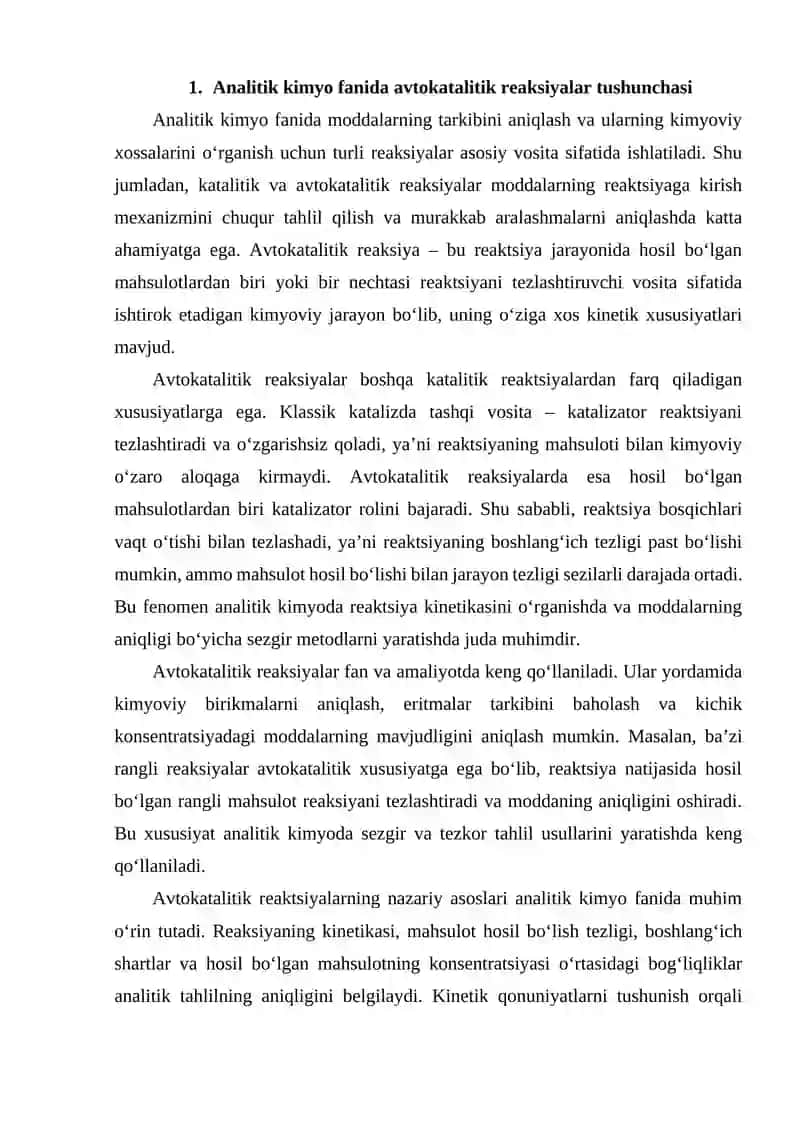 ANALITIK KIMYODA AVTOKATALITIK REAKSIYA VA UNI BAJARISH USULI 3
