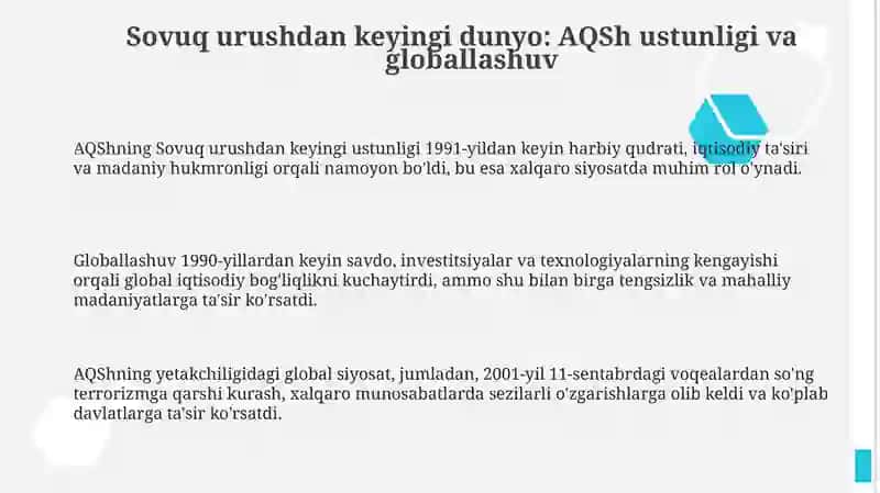 Sovuq urushdan keyingi dunyo: AQSh ustunligi va globallashuv 3
