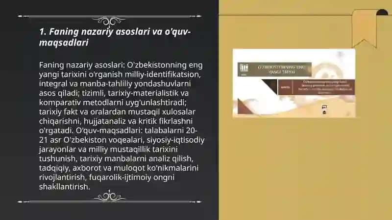 O'zbekistonning eng yangi tarixi o'quv faninig o'rganishning nazariy uslubiy asoslari 3