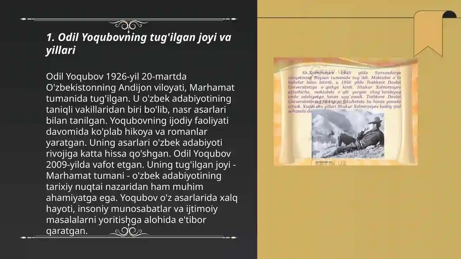Odil Yoqubov hayoti va ijodi va Ulug'bek xazinasi 3