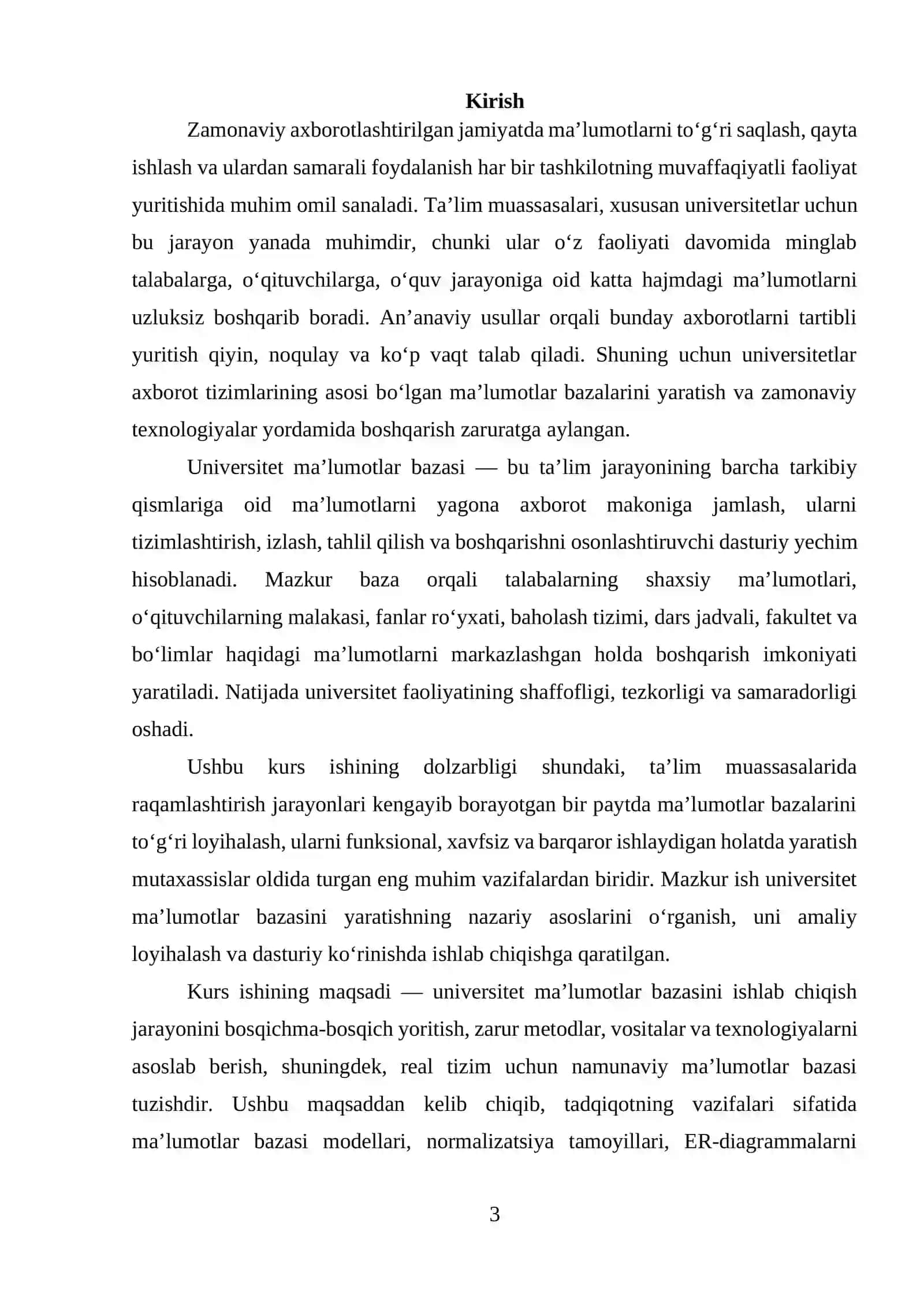 Universitet ma’lumotlar bazasining nazariy asoslari va amaliy ishlab chiqish 3
