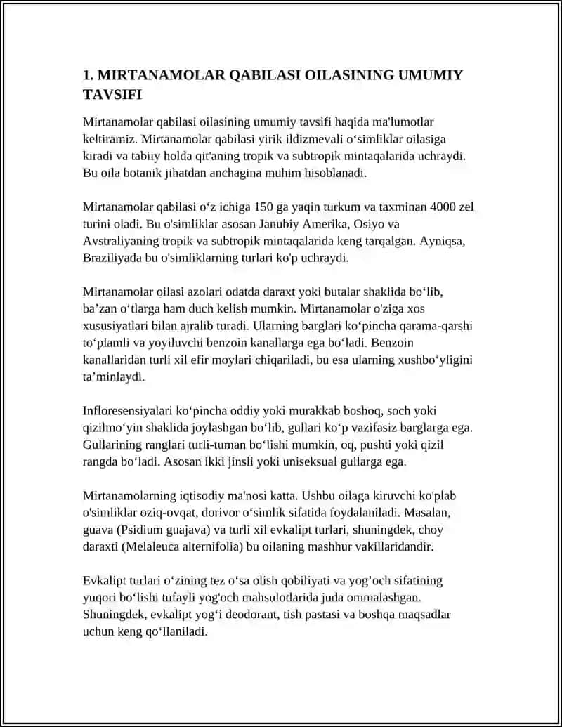 REFERAT Mavzu: MIRTANAMOLAR QABILASI OILASI TASNIFI 3