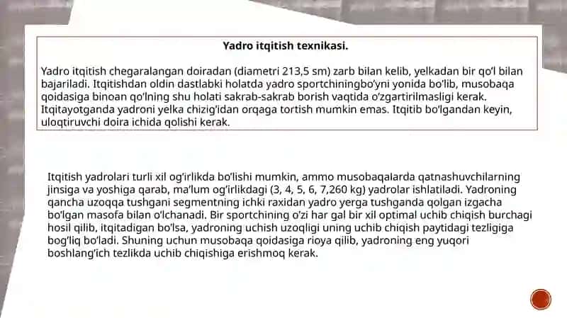 Yadro itqitish va bosqon uloqtirishtexnikasi 3