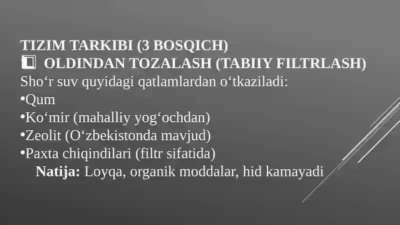 O'zberistonsharoitidasho'r suvlar nichi chuchuklashtirish g'oyasi 3