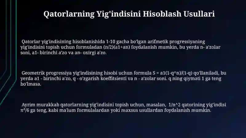 Qatorlarning Yig'indisini Hisoblash Usullari 3