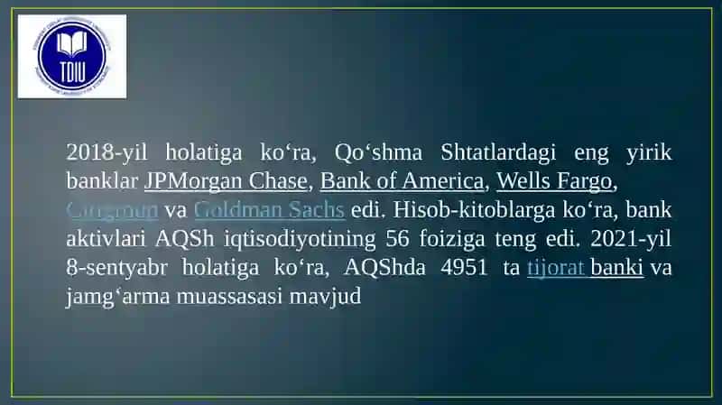 AQShda bank ishini va uning o'ziga xos xususiyatlar 3