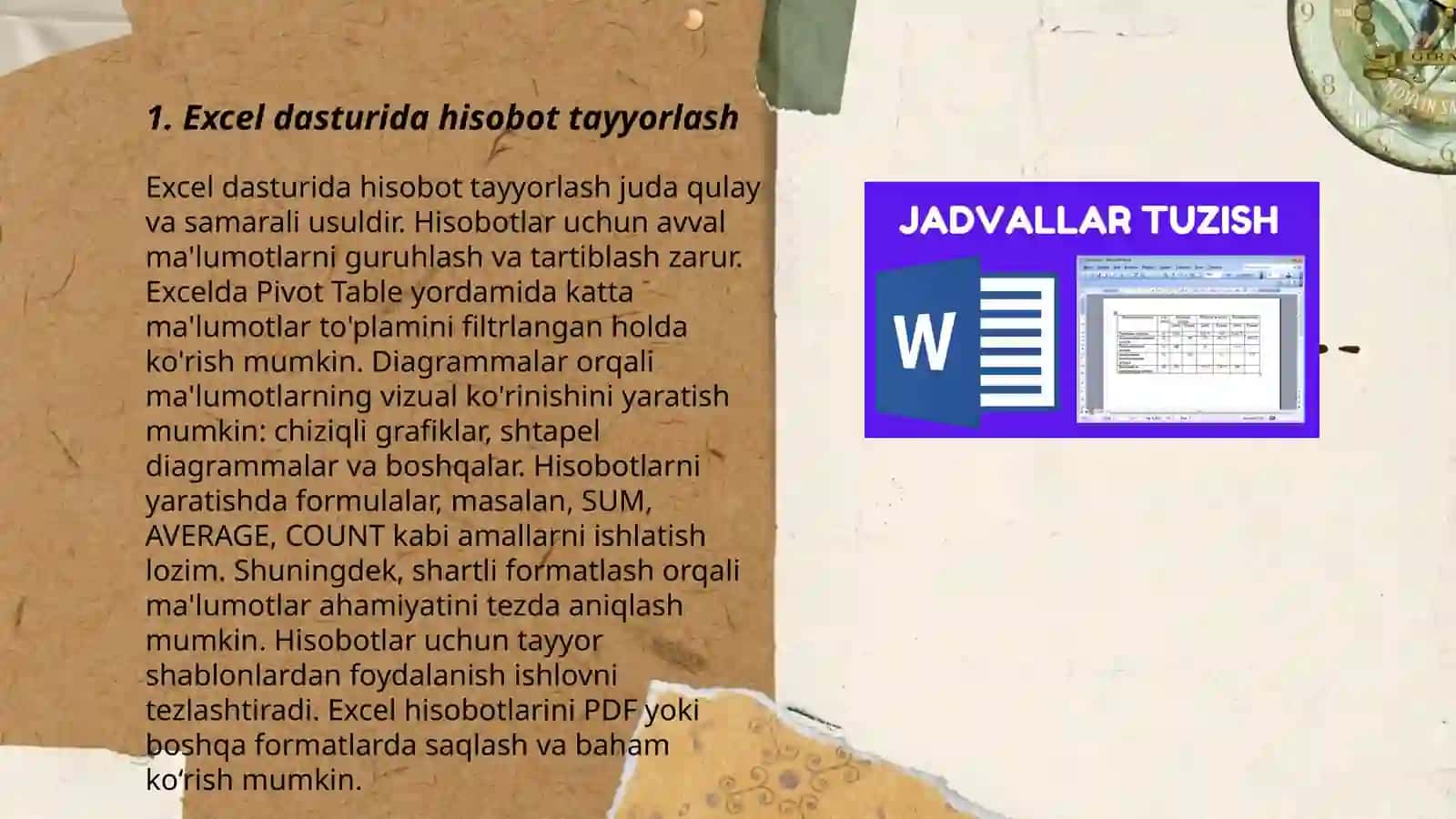 Exsel dasturida turli hisobotlar tayyorlash 3