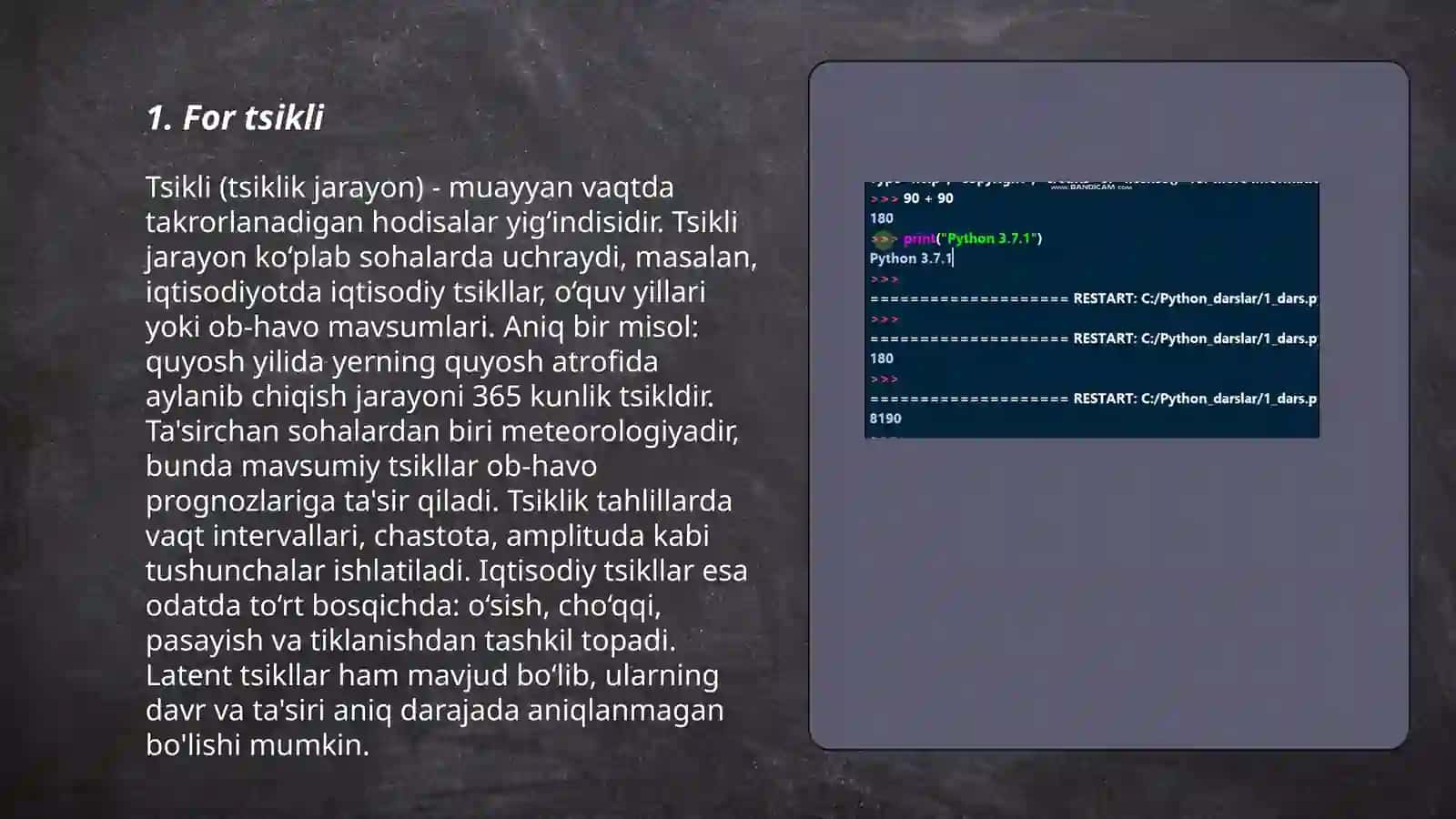 Python dasturlash tilida tsiklik operatorlar 3