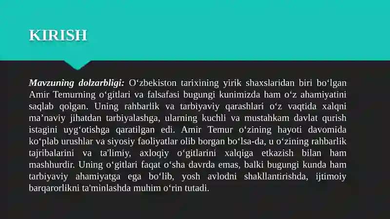 AMIR TEMUR OʻGITLARINING TARBIYAVIY AHAMIYATI 3