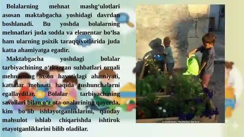 Maktabgacha tarbiya yoshdagi bolalar mehnat faoliyatining xususiyatlari 3