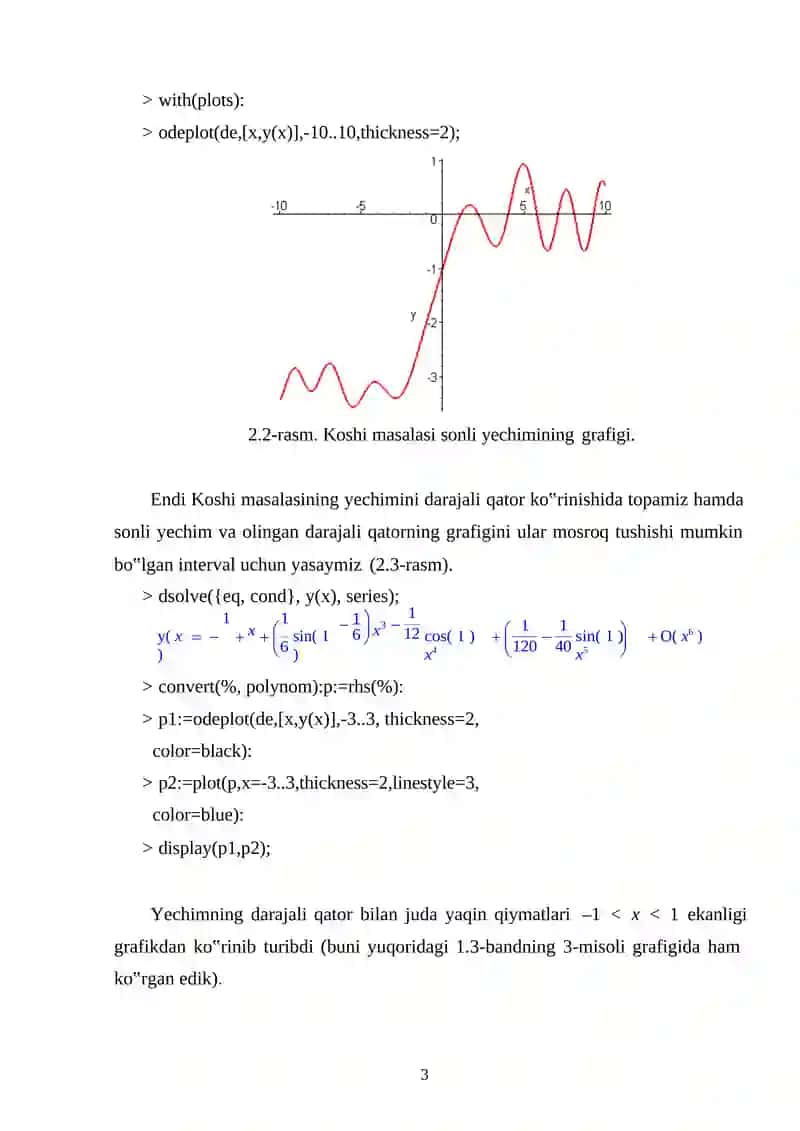 ODDIY DIFFERENSIAL TENGLAMALARNI MAPLE VA MATHCAD DASTURLARI YORDAMIDA SONLI YECHISH 3