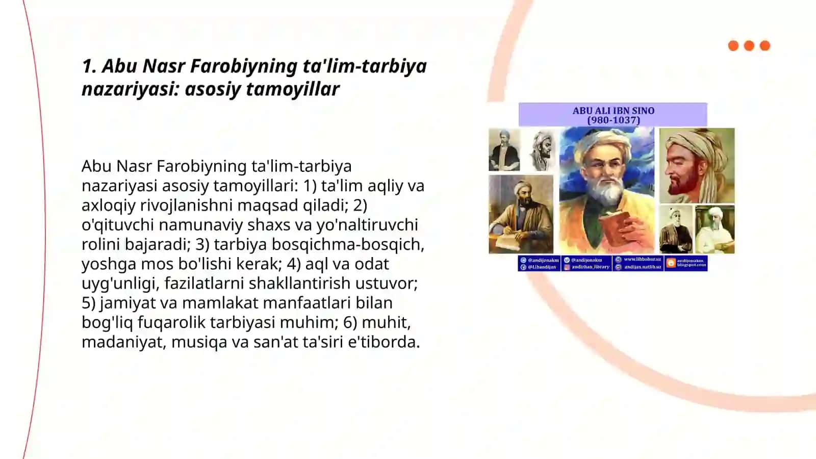 Abu Nasr Farobiyning pedagogik g'oyalari Abu Ali Ibn Sino ta’lim tarbiya haqida 3