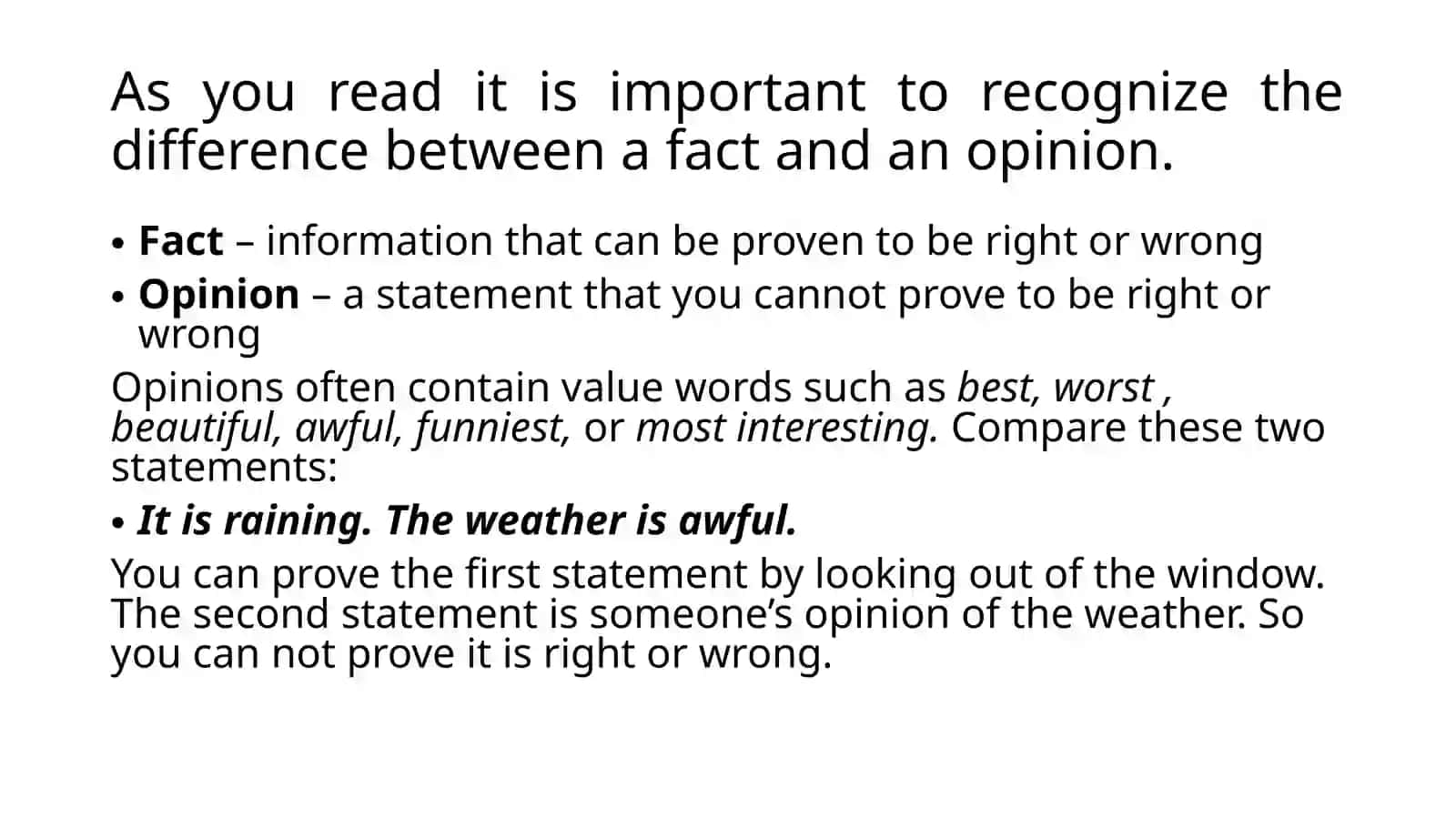 Fact versus Opinion 3