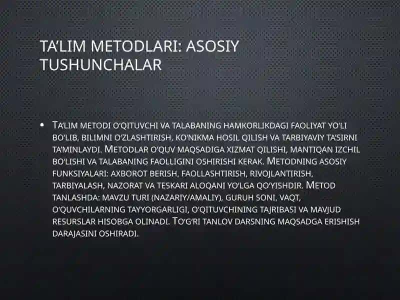 Ta'lim Metodlari va Vositalari: Tahlil Mavzusi 3