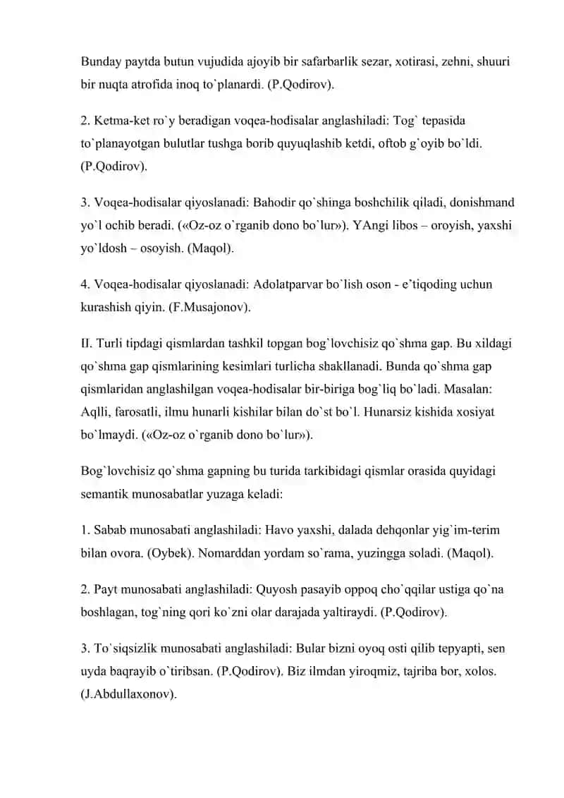 Bog'lovchisiz qo'shma gaplarda tinish belgilarining ishlatilishi 3