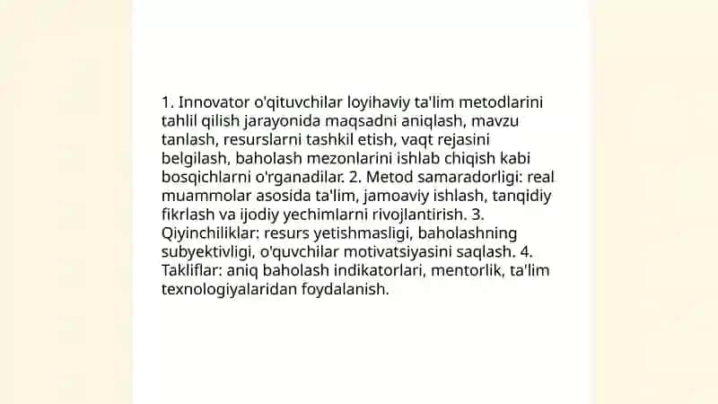 Innovator o'qituvchilar tomonidan qo'llaniladigan metodlar va usullarni tahlil qilish 3