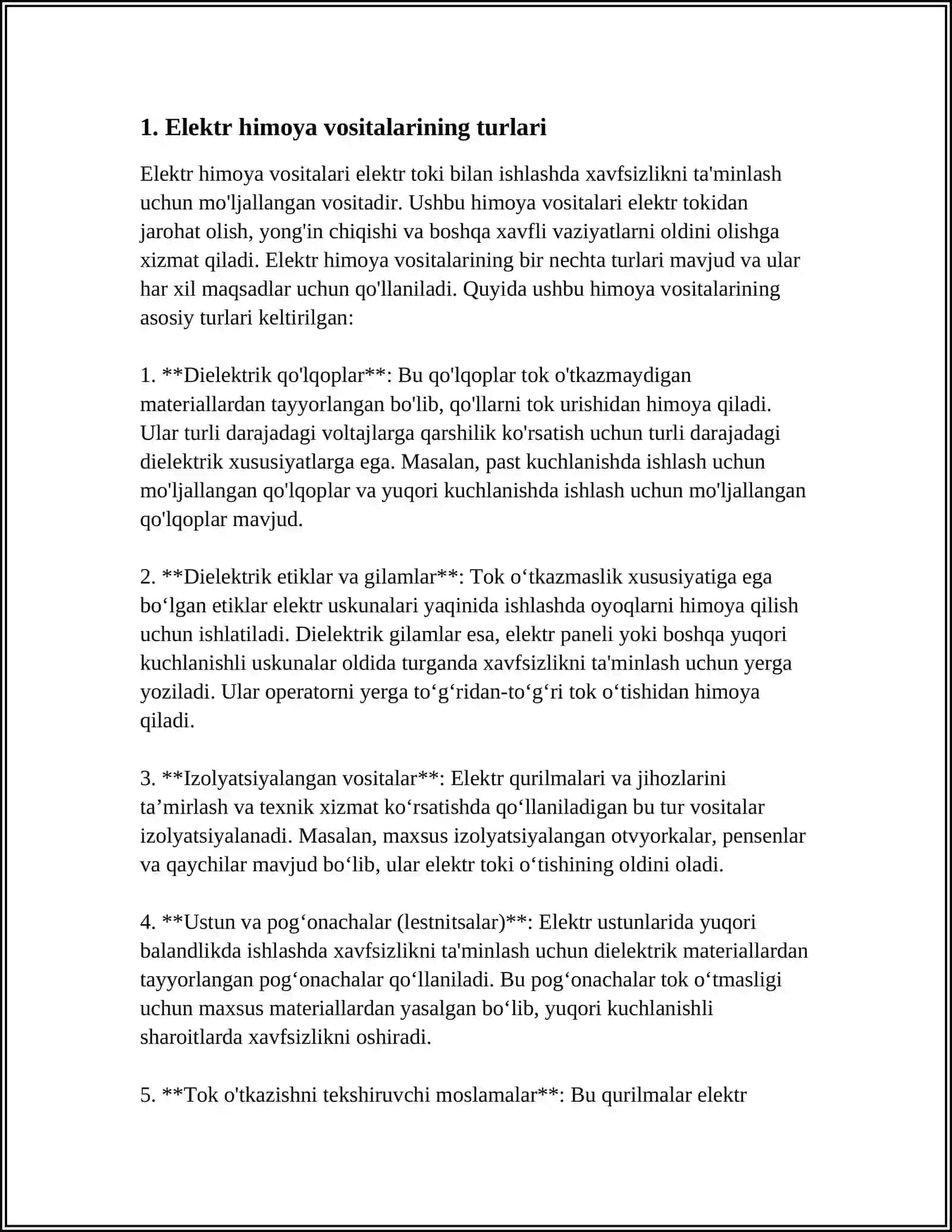 ELEKTR HIMOYA VOSITALARI QOʻLLASH VA SINASH 3