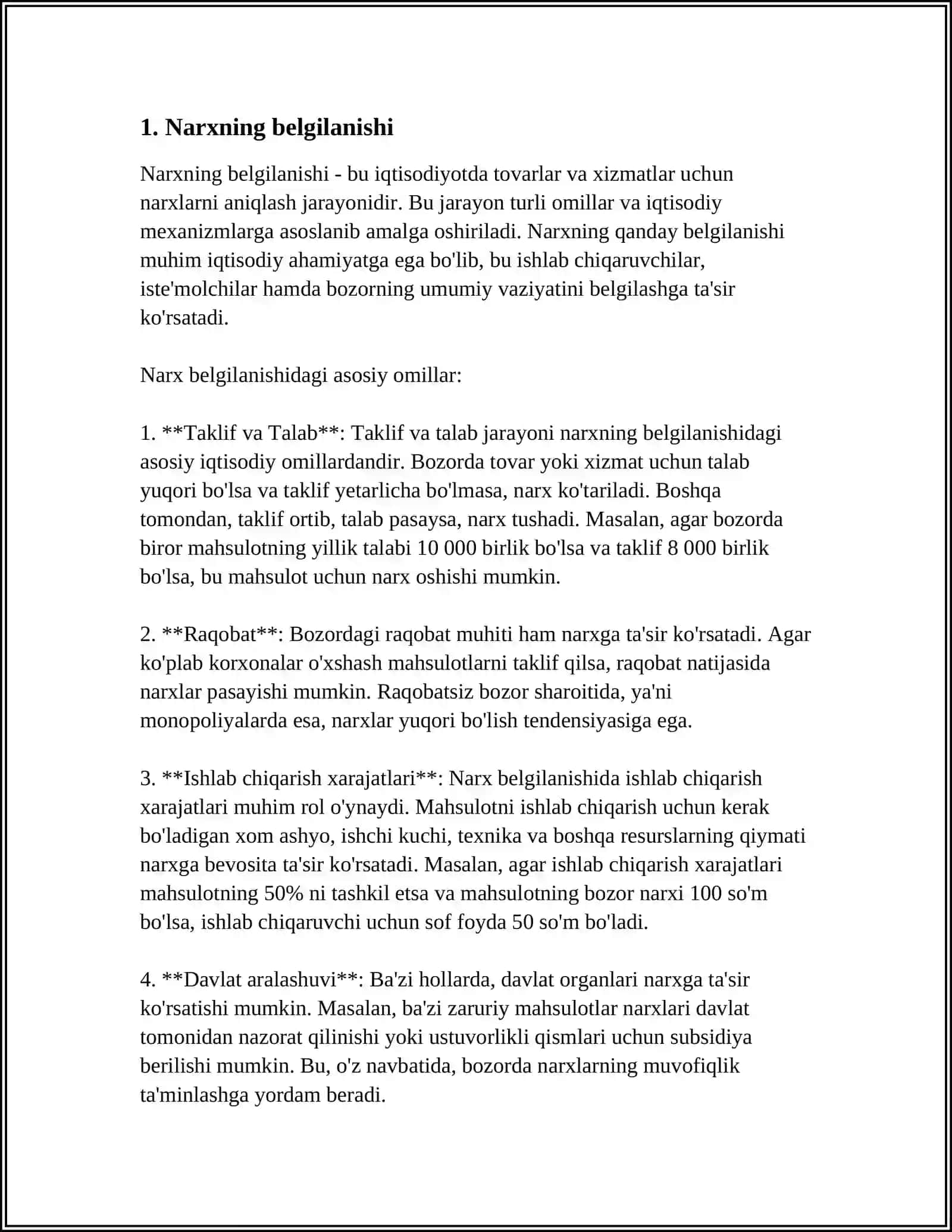 NARX, UNING OBʼYEKTIV ASOSLARI, TURLARI VA TASHKIL TOPISHNING BOZOR MEXANIZMI 3