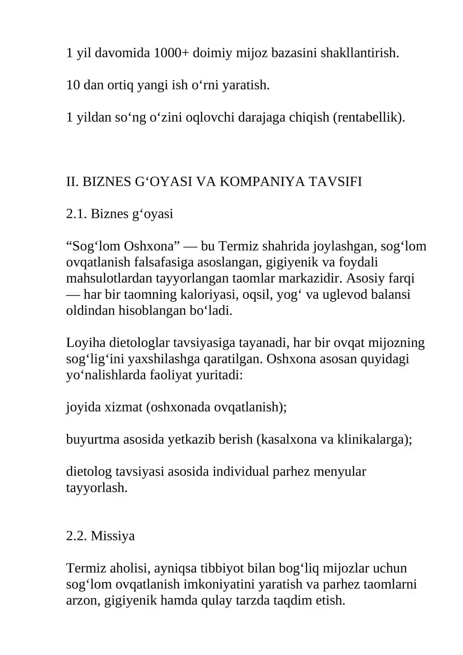 "SOG‘LOM OSHXONA" tashkiloti uchun marketing rejasi 3