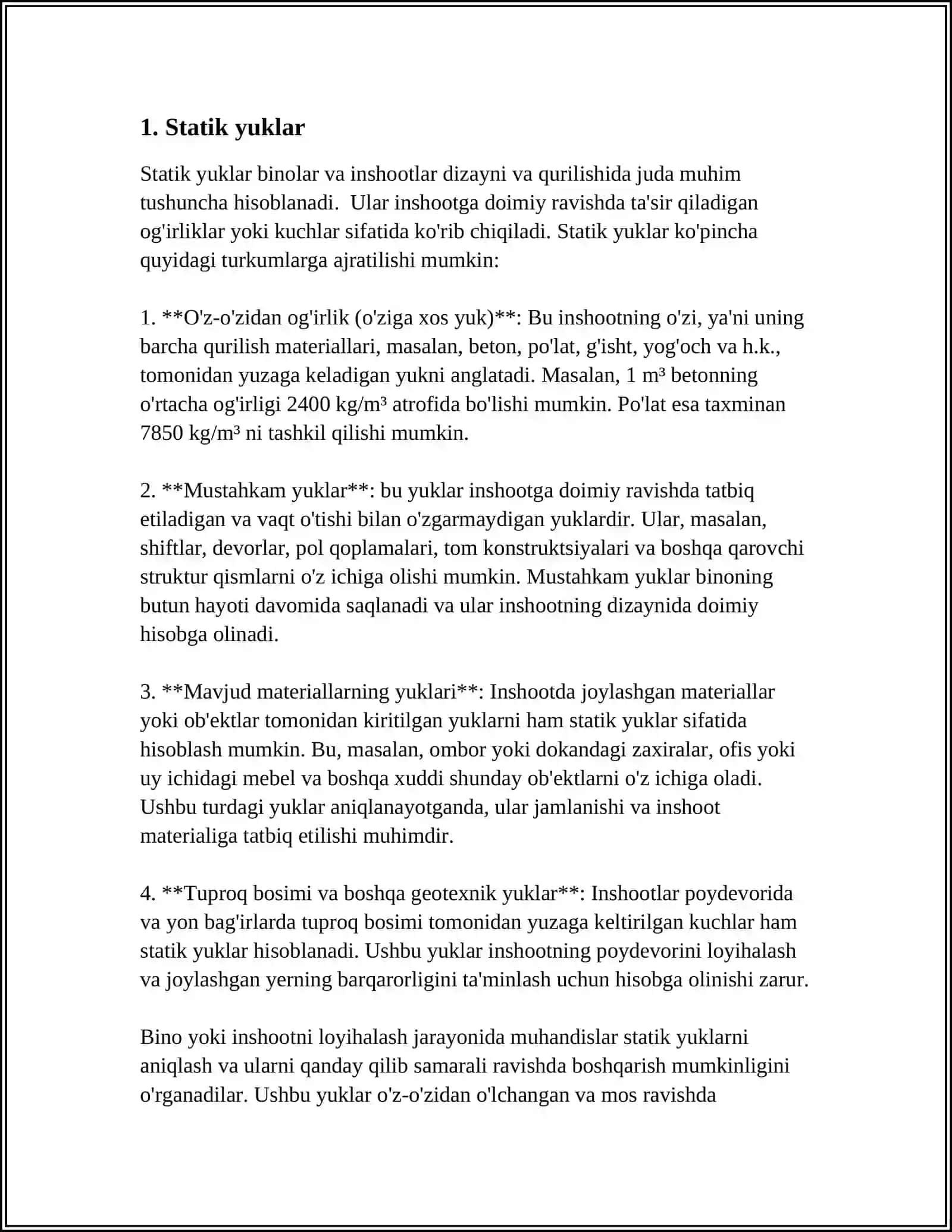 MUSTAQIL ISH Mavzu: KO'PRIK INSHOOTLARI VA QUVURLARNI LOYIHALASHDA BELGILANADIGAN YUKLAR VA TA'SIRLAR 3