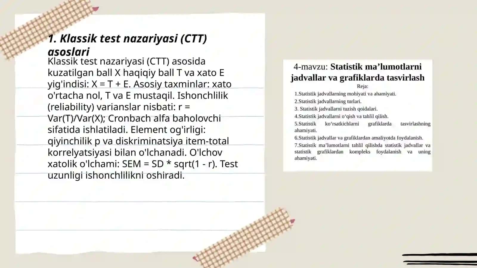 Klassik test nazariyasi (CTT) asoslari 3