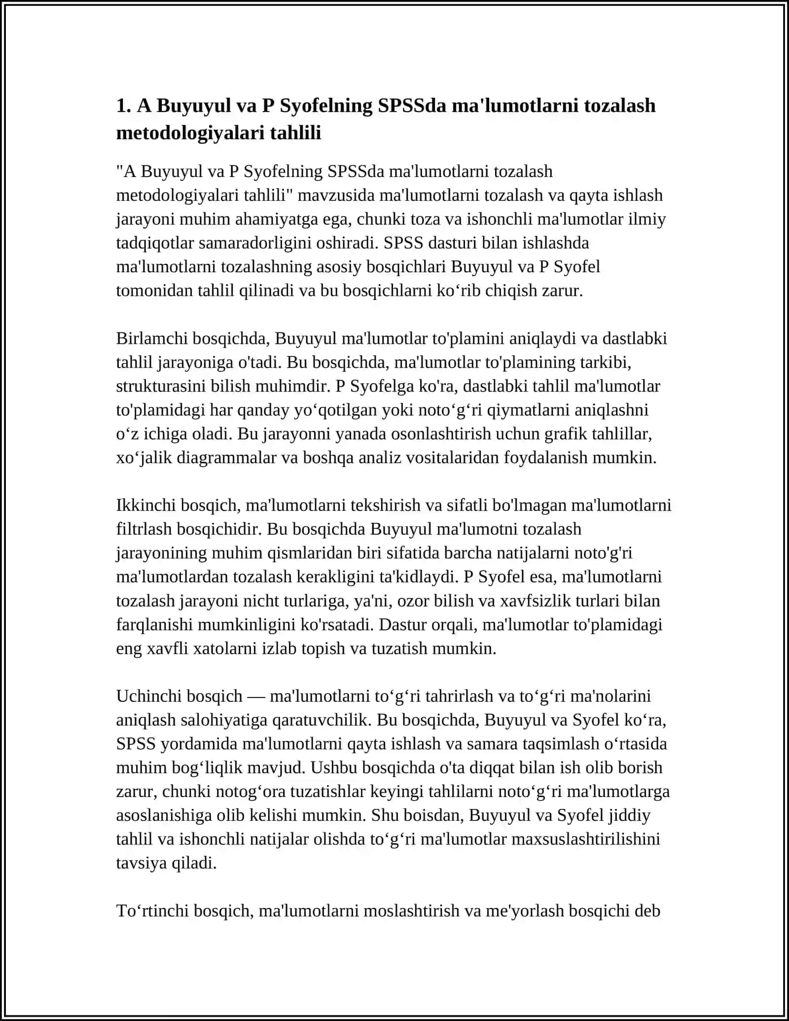 SPSS MA'LUMOTLARNI QAYTA ISHLASH SAN'ATI BUYICHA A BUYUYUL VA P SYOFELNING QARASHLARINI TAHLIL QILISH 3
