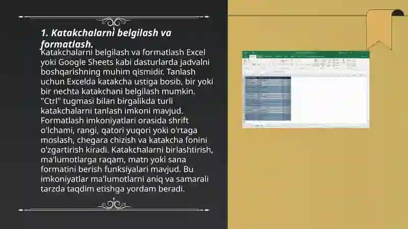 Katakchalarni belgilash va formatlash 3