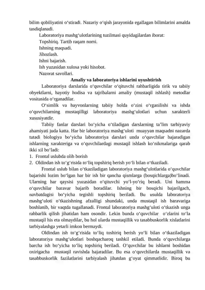 Tabiiy fanlar nazariyasi va metodikasi fanida amaliy va laboratoriya ishlarini uyshtirish 3