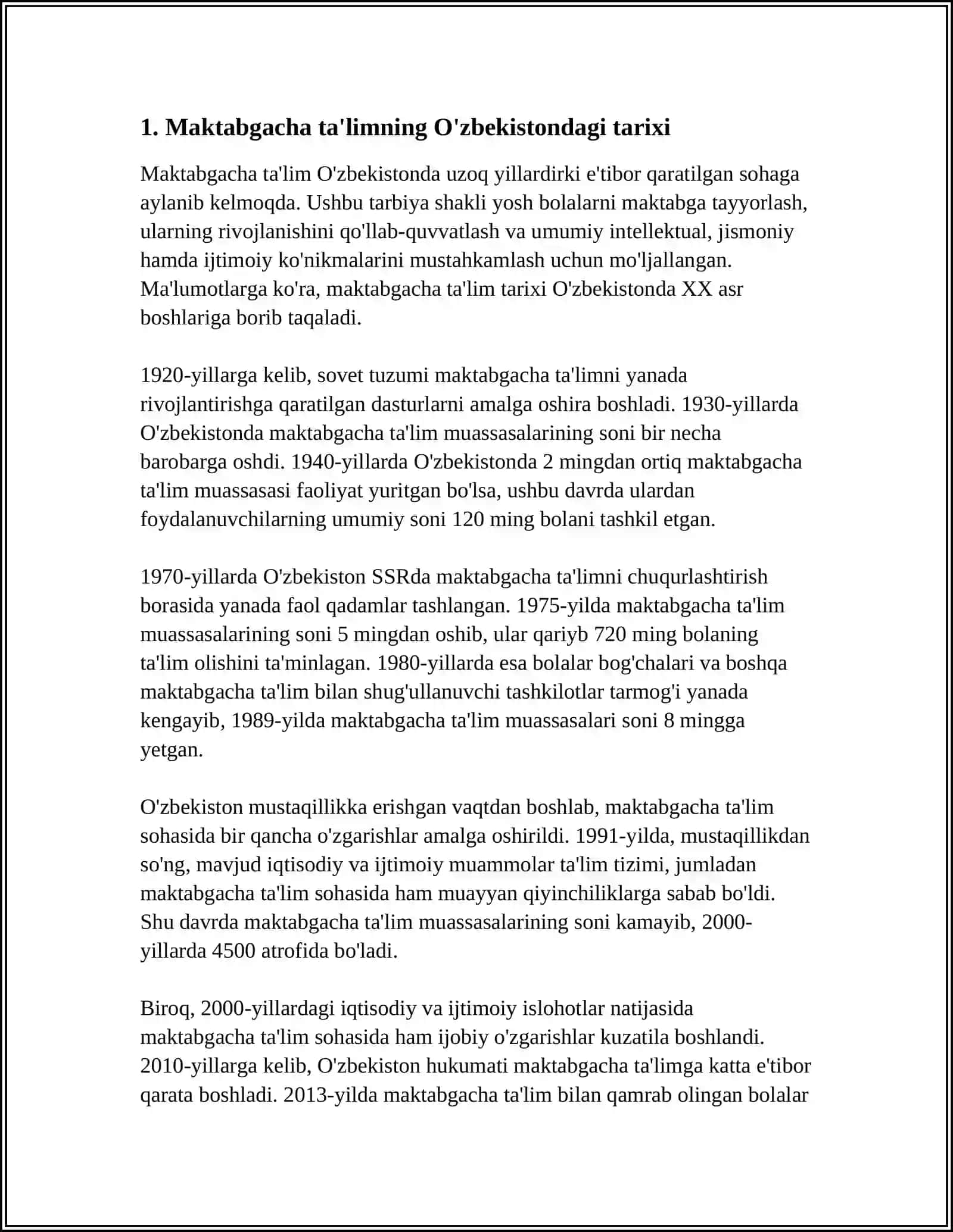 O‘ZBEKISTONDA OMMAVIY MAKTABGACHA TA‘LIM TASHKILOTLARINING RIVOJLANISHI VA UNDA BOLALARNING IJTIMOIYLASHUV TARIXI 3