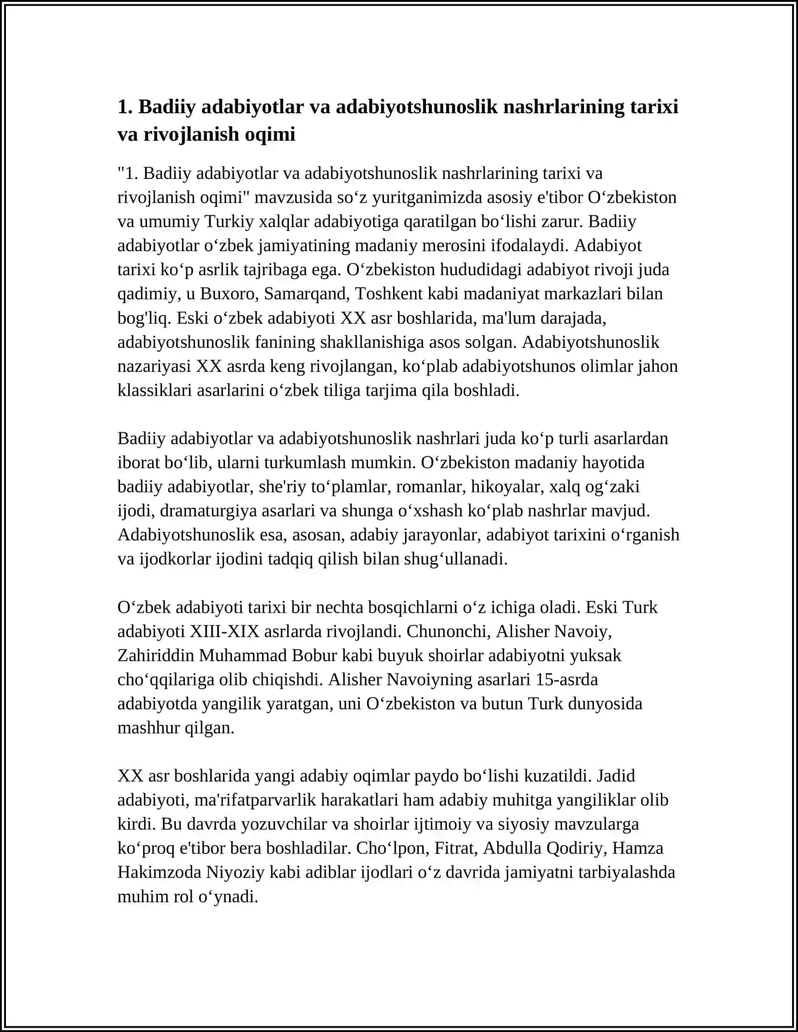 BADIIY ADABIYOTLAR VA ADABIYOTSHUNOSLIK BO‘YICHA NASHRLARNING OQIMI VA TURLARI 3