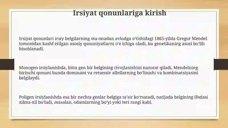 Belgilarning irsiylanish qonuniyatlari.Antimutagenez 3