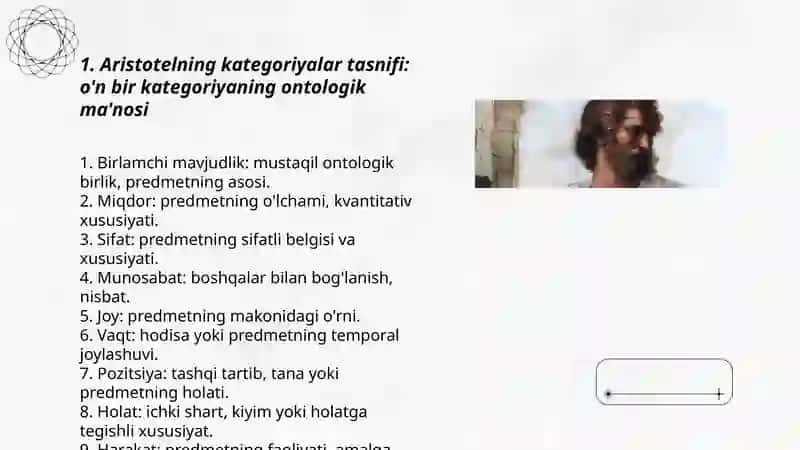 Aristotel, Forobiy va Kant ontologiyasida kategoriyalarning tasnifi 3