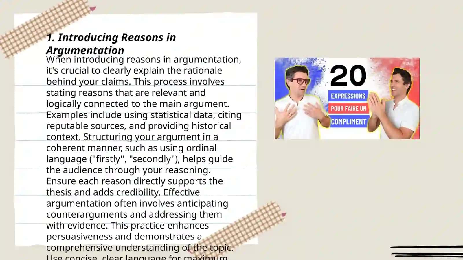 Expressions for introducing, combining reasons 3