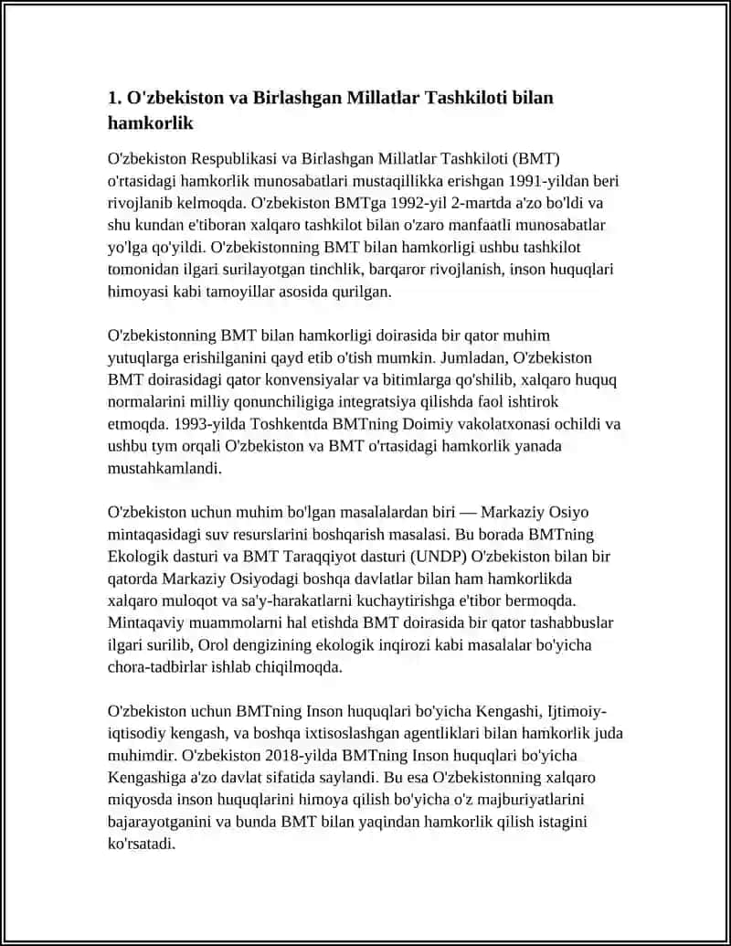O'ZBEKISTONNING XALQARO TASHKILOTLAR BILAN HAMKORLIK ALOQALARI 3
