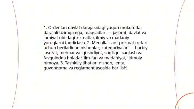 Oʻzbekiston respublikasi mukofotlash tizimi 3