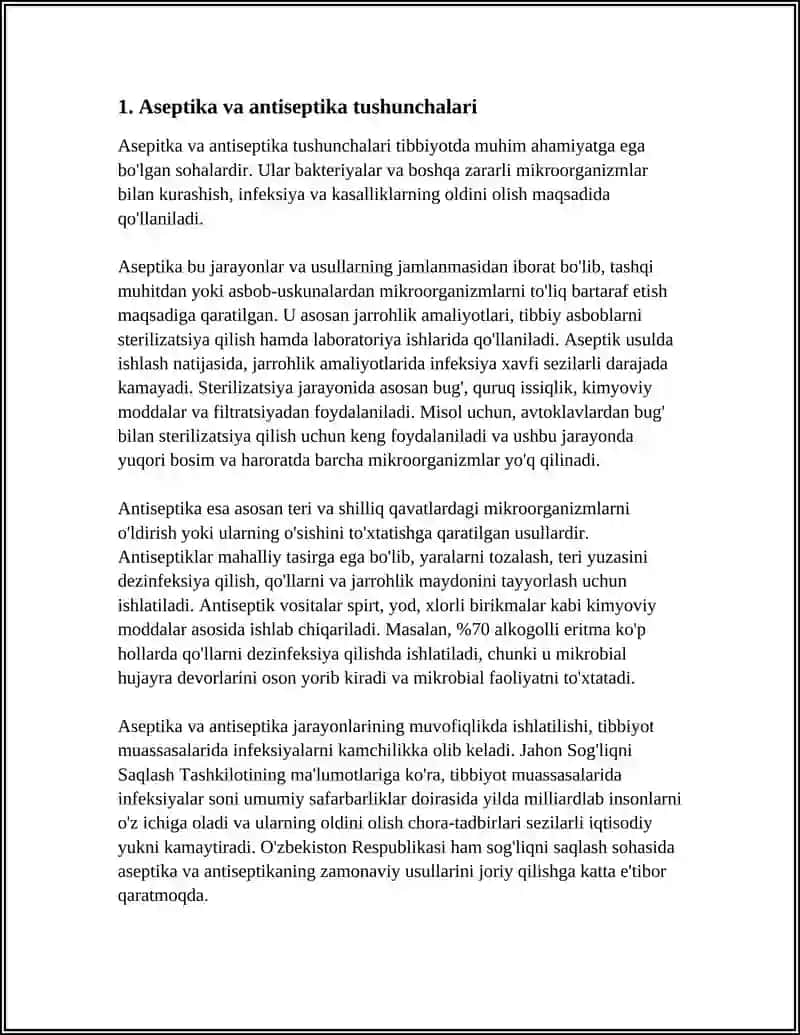 ASEPTIKA VA ANTISEPTIKA TUSHUNCHASI. OPERATSION MAYDON ASEPTIKASI 3