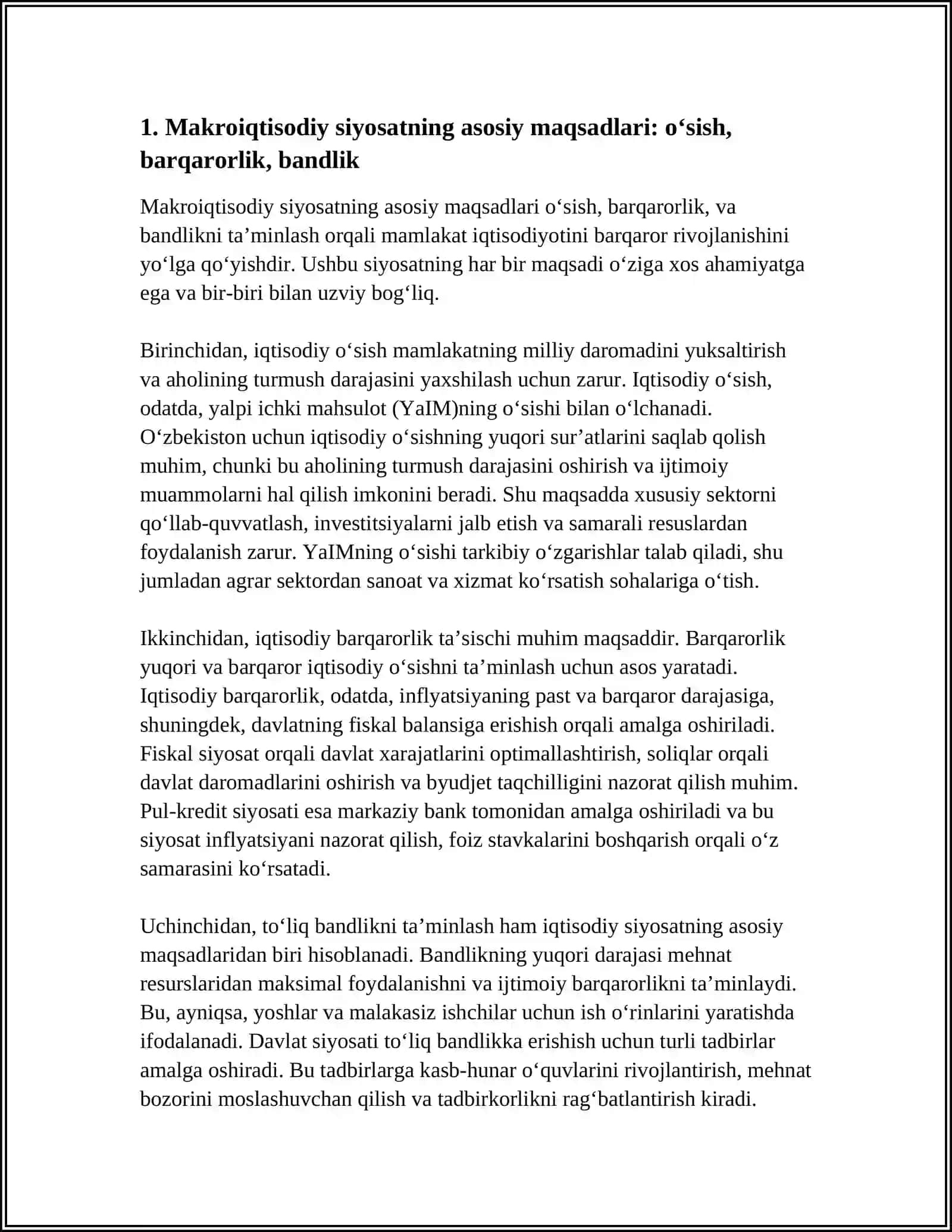 MAKROIQTISODIYOT SIYOSATINING MAQSADLARI VA ULARNING O'ZARO MUVOFIQLASHTIRILISHI 3
