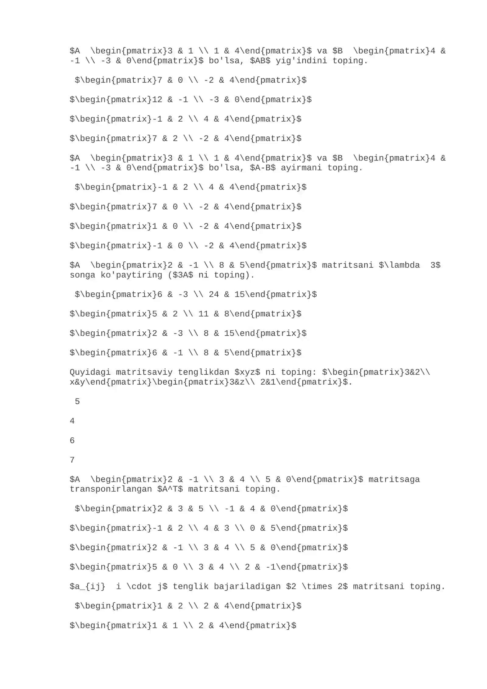 Savollar CHIZIQLI ALGEBRA 3